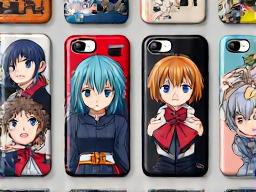 アニメキャラクターが描かれたスマホケースが何種類か並んでいる。