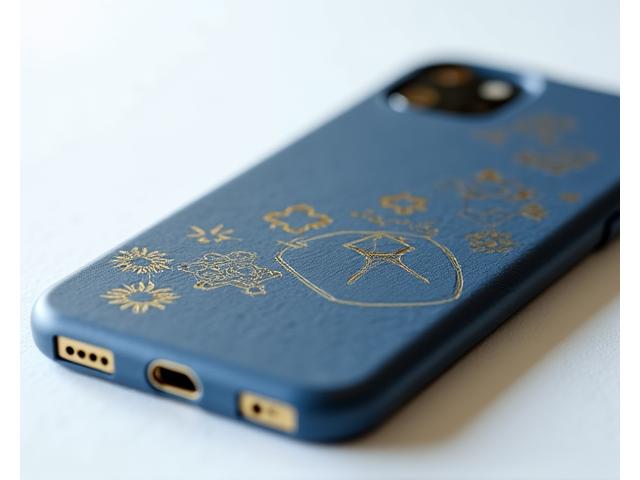 独占コラボレーションの限定デザイナーズスマホケースのクローズアップ。精密な日本の伝統模様とモダンな幾何学模様が融合したデザインが特徴。