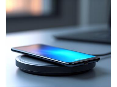 ミニマルなデザインのワイヤレス充電器と置かれたスマートフォン