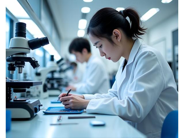 清潔で最新鋭の修理機材が並ぶ、日本のスマートフォン修理ラボの内部。技術者が精密に作業を行う様子が映し出されている。