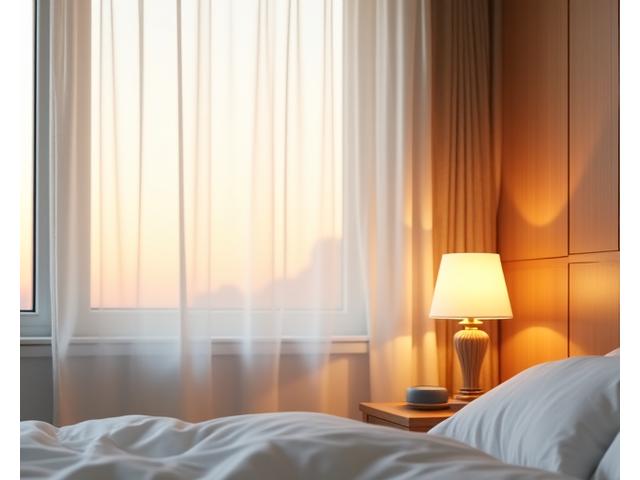 スマートホームで自動化された朝の起床シーン